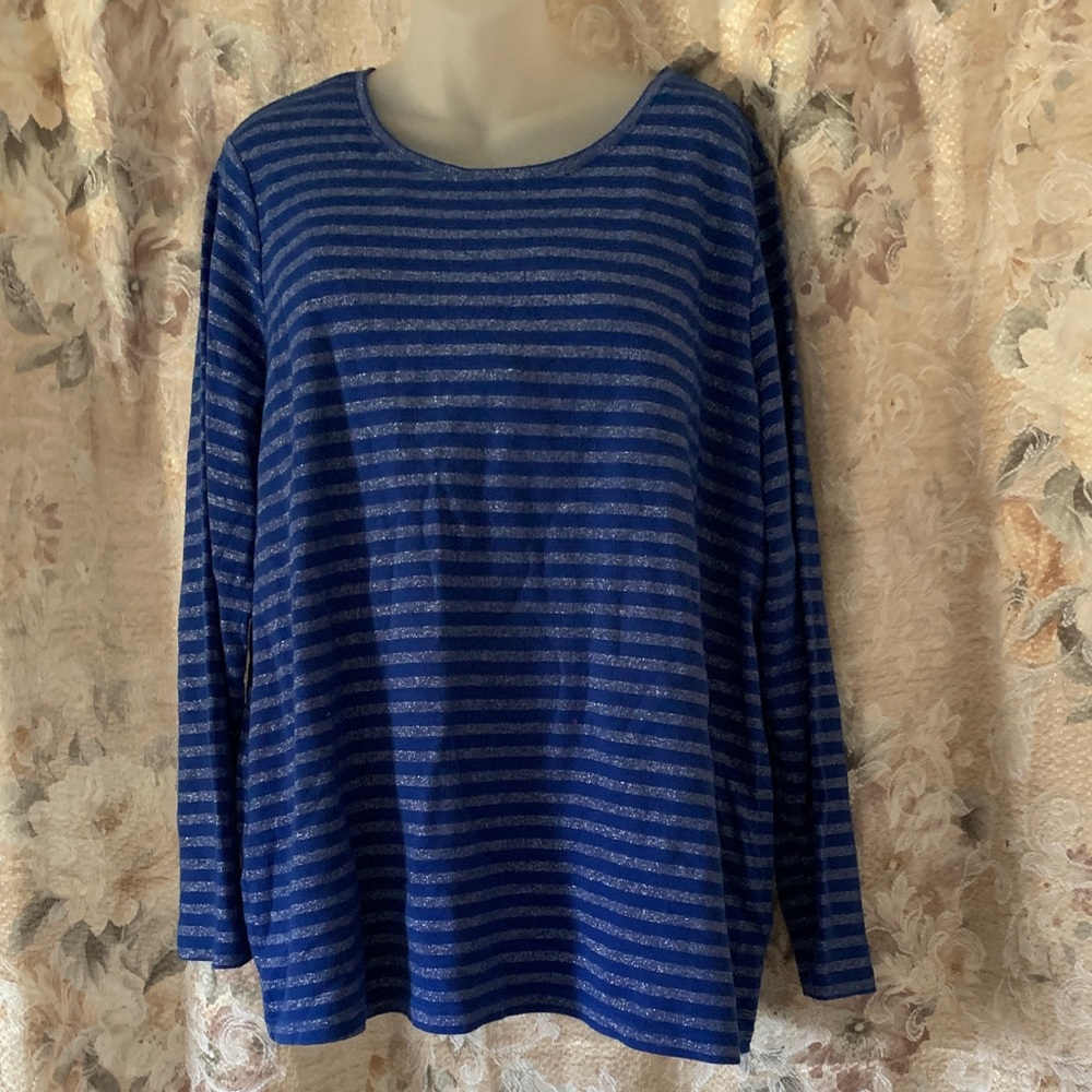 Laura Scott Blue Striped Long Sleeve Top